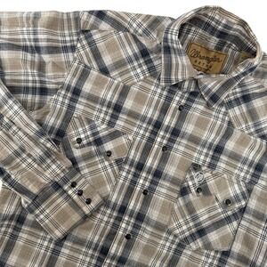 Wrangler Retro Western‎ Shirt Mens Small Tan Plaid Pearl Snap Button Down Rodeo